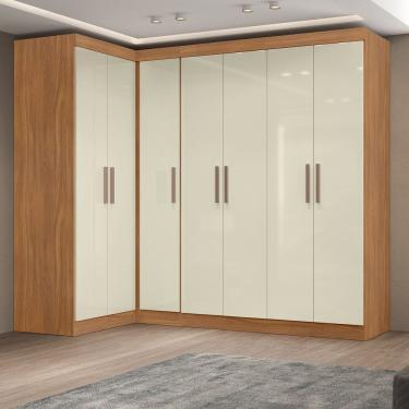 Imagem de Guarda-roupa de Canto Modulado 7 Portas Paris Cinamomo/Off White