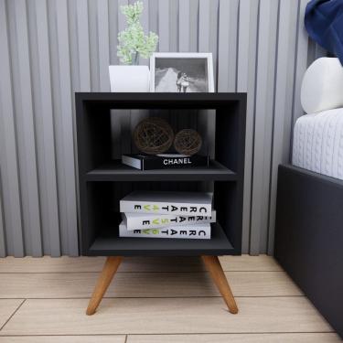 Imagem de Mesa de Cabeceira com Pés Mesinha Madeira Quarto Nicho Preto