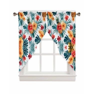 Imagem de Cortinas Swag, Cortinas de Hibisco Flores Tropicais Folhas de Cozinha Camadas para Janela Pequena Quarto Banheiro Rod Pocket 2 Painéis, 71 cm x 91 cm Abacaxi Vermelho Amarelo