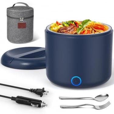 Imagem de Akhia Lancheira Elétrica De 41 Onças Para Adultos, Aquecida 80 W Homens, Aquecedor Alimentos Portátil Trabalho Com Recipiente Aço Inoxidável 304 1,2 L E Compatibilidade 12 V/24 V/110 V/220 V Em Carr