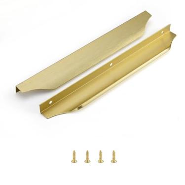 Imagem de sunlithor Puxadores de aba de dedo para armários de cozinha invisível invisível de alumínio oculto puxador de gaveta oculta fácil de instalar pacote de 6 latão escovado 300 mm comprimento total fácil