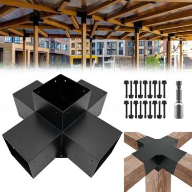 Imagem de DEVALLEY Kit De Suportes Pérgola Em Forma Cruz 5 Vias, Madeira Com Parafusos Para Vigas 6 X (Real: 5,5 5,5) Pátio, Cabines Madeira, Gazebo