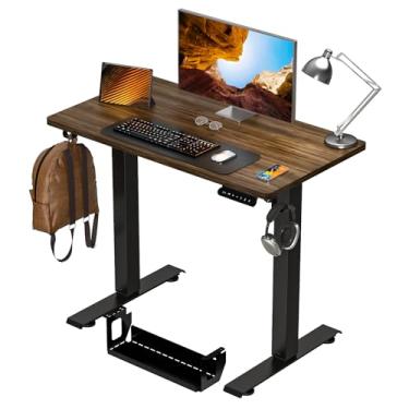 Imagem de Kingant Mesa de pé ajustável pequena mesa elétrica de pé [89 x 51 cm] - Suporte ergonômico para sentar em casa, escritório, computador, mesa, mesa de trabalho com gerenciamento de cabos