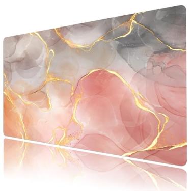 Imagem de LB Tapete de mouse grande, mármore rosa e cinza, geométrico, geométrico, listrado, estendido, base antiderrapante, GG, para jogos, tapete de mesa grande para trabalho em casa, escritório, 80 x 40 cm