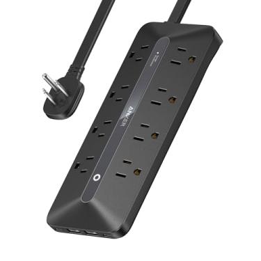 Imagem de Anker Régua De Energia De Plugue Plano, Régua De Energia Usb C 12 Em 1 Com 8 Tomadas Ca, 2 Portas Usb C, 2 Portas Usb A, Cabo De Extensão De 5 Pés, Estação De Carregamento De Mesa Fina, Proteção Con