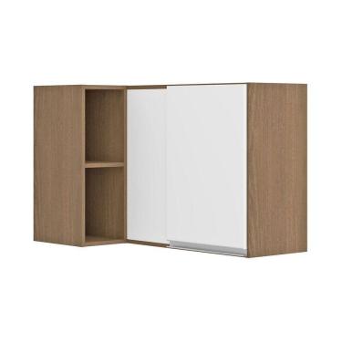 Imagem de Armário Aéreo Canto Reto Sabrina 1pt 94x60cm Mdp Menu Móveis Branco Avelã