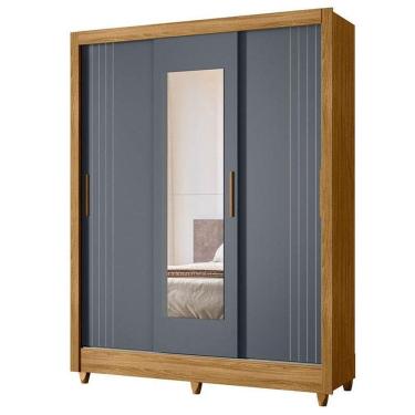 Imagem de Guarda Roupa Casal Bolívia 3 Portas Freijó Cinza Com Espelho - Moval