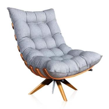 Imagem de Poltrona Giratória Costela Linho Cinza A26 Base Madeira - D'ROSSI