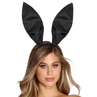 Imagem de Tiara de orelhas grandes de coelho para Páscoa, acessórios de fantasia de festa de Halloween/pelo de orelha de coelho sexy (Preto)