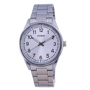 Imagem de Casio MTP-V005D-7B4 Relógio analógico masculino padrão de aço inoxidável prata com mostrador fácil de ler, casual, clássico
