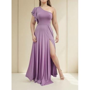 Imagem de Vestido Madrinha Com Fenda E Manga Godê Para Festa Casamento - Casual 