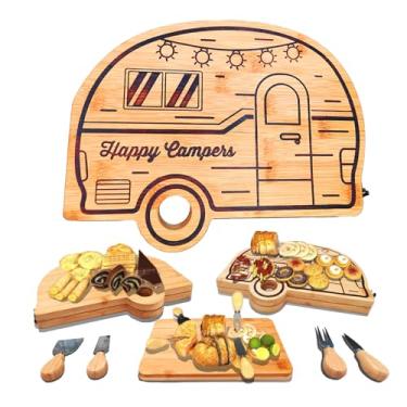 Imagem de Haigoo Tábua de corte dobrável de bambu para trailers com mecanismo de bloqueio e conjunto de facas de queijo - essencial para cozinha de campista portátil, tábua de cortar ecológica para acampamento