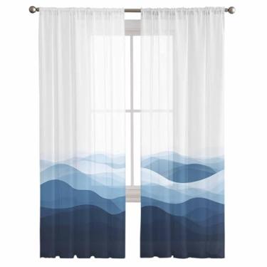 Imagem de Cortinas semitransparentes 213 cm C, cortinas minimalistas, azul marinho, textura ondulada, tratamento de janela, filtro de luz para sala de estar, cozinha, quarto, decoração, 2 painéis