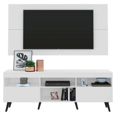 Imagem de Rack Com Painel E Suporte Tv 65" Retrô Flórida Multimóveis V3134 Branco/Preto Branco/Preto