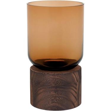 Imagem de Mondello Vaso 18X10X10Cm Vidro Âmbar Base Madeira