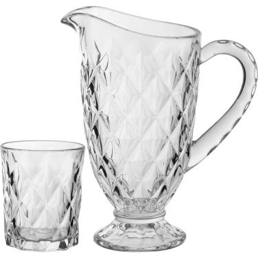 Imagem de Full Diamond Jg Jarra/Copos 23X20X12Cm 1L/275Ml Cristal Eco Transp 7Pç