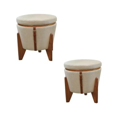Imagem de Conjunto - 2 Puffs Banqueta Fênix Baú Mesa Castellar Móbile Veludo Bege Claro