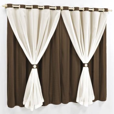 Imagem de Cortina 4 Mts Sala Quarto Malha Com Voal Trilho Comum Baratissima Tabaco