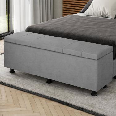 Imagem de Baú Sapateira Estofada Casal Queen Size 160 Cm Venus Veludo Skybox Cinza