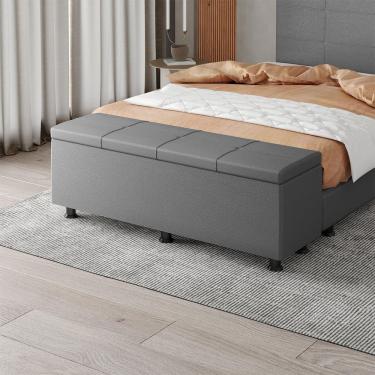 Imagem de Baú Sapateira Estofada Casal King Size 195 Cm Marte Corino Skybox Cinza