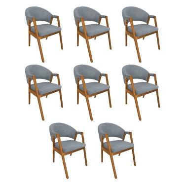 Imagem de Kit 8 Cadeiras De Jantar Madeira Maciça Cerejeira Premium Helen Linho Cinza - Cor: Cinza