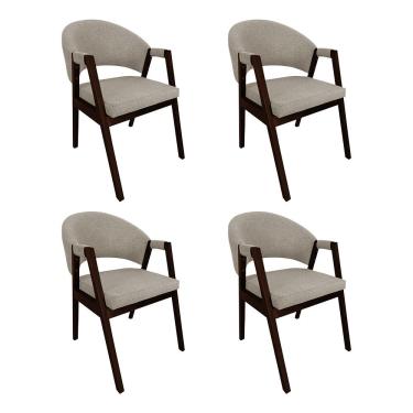 Imagem de Kit 4 Cadeiras De Jantar Madeira Maciça Castanho Premium Helen Linho Bege - Cor: Bege