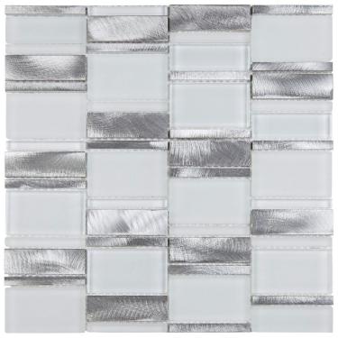 Imagem de Pastilha Mesclada De Vidro E Inox 29,4 X 29,8cm Petrus Glass Mosaic (placas) Branco-metal