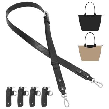 Imagem de Doxo Alça de bolsa compatível com bolsa Longchamp P/M/G, kit de conversão de alça de couro com 4 fivelas atualizadas para mulheres (preto-prata)