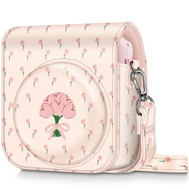 Imagem de FINTIE Capa Protetora Para Câmera Instantânea Fujifilm Instax Mini 12 - De Couro Vegano Premium Com Alça Ajustável Removível, Tulipas Coquette