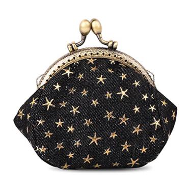 Imagem de iSuperb Porta-Moedas Bolsa Star Pouch Kiss-Lock Troco Carteiras Pequenas Para Mulheres (Preto)