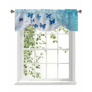 Imagem de Cortina de saia de amarrar borboleta azul oceano natural para cozinha - pequena persiana sanefa ajustável bolso para varão tratamento de janelas para quarto, banheiro, verão, cenário costeiro, 1