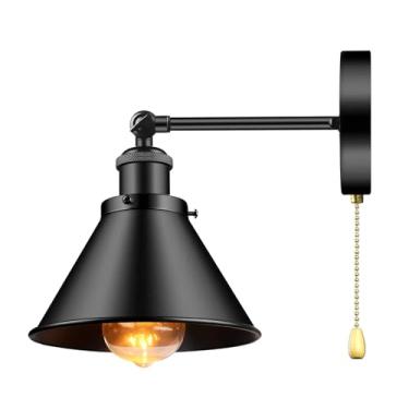 Imagem de Bagkcopp Luminária De Parede Industrial Preta Com Interruptor Corrente, Para Cozinha, Banheiro, Quarto, Penteadeira, Corredor, Sala Jantar (Abajur 180 Mm)
