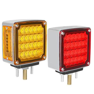 Imagem de WUSHIXAN 2 Peças Âmbar/Vermelho Dupla Face Led Luz De Seta Com Suporte Pino, Quadrado 52 Luzes Para-Lama Reboque Para Caminhões Semi Pesados