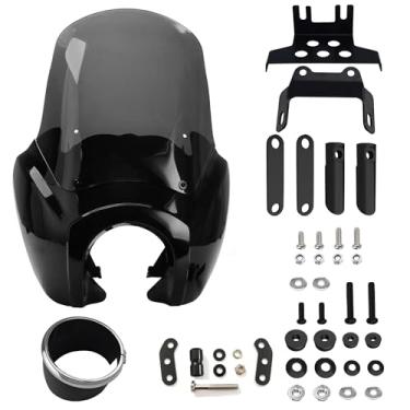 Imagem de FATECIM Carenagem De Farol Motocicleta 5,75" Com Para-Brisa Fumê 15" E Kit Montagem, Bloco Extensão Para Harley Low Rider S Fxlrs 2020 2021 2022 2023