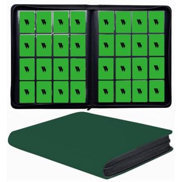 Imagem de Fichário de cartão com 16 bolsos, 1000+ fichário premium com zíper, álbum de fichário de dois lados, pasta de cartão sem anel para MTG, TCG, cartões esportivos (verde, 16 bolsos)