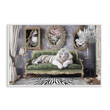 Imagem de Stupell Industries Tigre Languid no espaço opulento branco emoldurado Giclee Art Design por Annabelle Hall, 76 x 50 cm