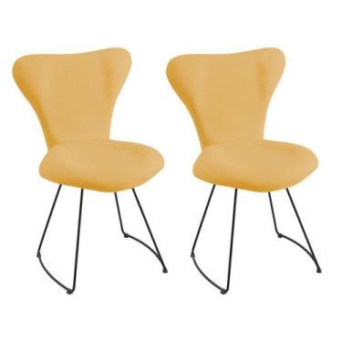Imagem de Kit Duas Cadeiras Jacobsen Amarelo Base Meia Lua Preta - OOCA Móveis