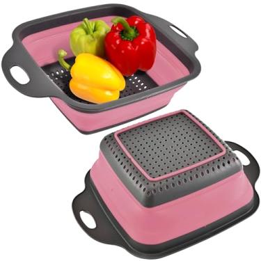 Imagem de Collander de alimentos de silicone rosa para cozinha – Escorredor pequeno dobrável com alça, coador dobrável, coador de cozinha, escorredor dobrável para macarrão, espaguete, frutas, vegetais