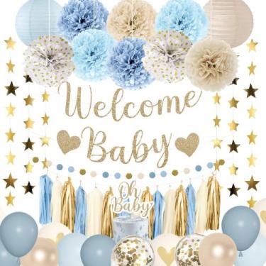 Imagem de Decorações para chá de bebê Amandir Dusty Blue Boy Welcome Baby
