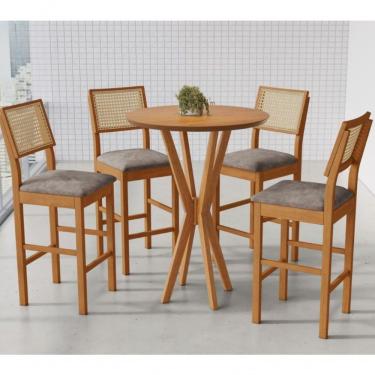 Imagem de Kit Mesa Bistrô Com 4 Banquetas Jade Tela Madeira Maciça Assento Tecido Cinamomo Verona...