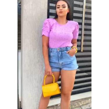 Imagem de blusa feminina manga princesa bufante tecido lesie estilo - Filó Modas