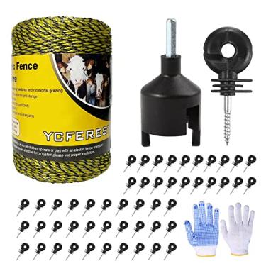 Imagem de YCFERESY Cerca Elétrica Atualizada, Fio Poli, 330 Pés, 100 Metros e 50 Peças, Isolador de Cerca Elétrica Preta, Isolador de Parafuso, Anel de Cerca, Isolador de Poste de Madeira