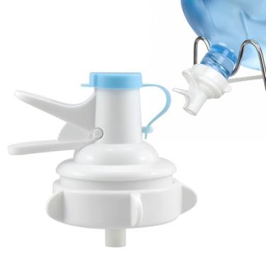 Imagem de Válvula dispensadora de água reutilizável jarra de plástico torneira torneira bocal com tampa à prova de poeira e bastão de madeira para garrafas de 55 mm não rosqueadas (não para balde com rosca), 1 pacote