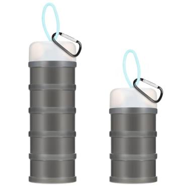 Imagem de Baderke 2 recipientes de proteína em pó com suporte de funis, 5 e 3 camadas de suplemento de pó empilhável para viagem, organizador de fórmulas, suporte de pó para viagem, treino, fitness (cinza)