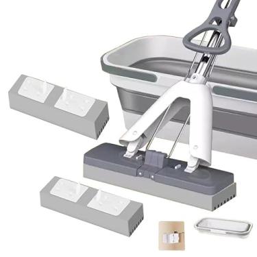Imagem de TBATM Mop Squeezy com Balde e Cabeça de Substituição,Mop Esponja de Pva com Alça de Aço Inoxidável,Super Absorvente de Uso Duplo Molhado e Seco para Pisos Duros de Madeira,Limpeza de Carro,E,35x137cm