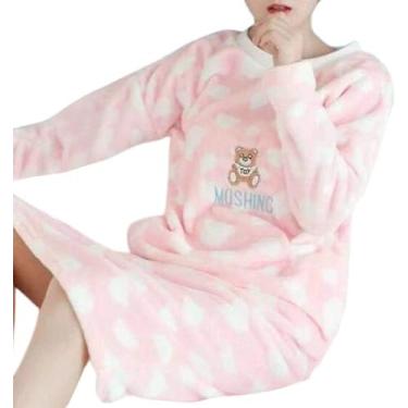 Imagem de 2020 Vestido De Noite De Inverno Flnel Mulheres Plus Size Camisola Quente Solta Bonito Impressão Sleepshirts Manga Longa Homewear Camisola, Color 10, hM