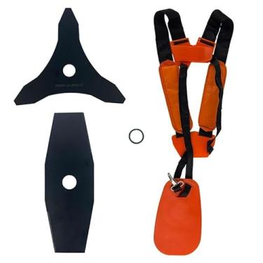 Imagem de Kit Cinto de Sustentação Duplo + Lâmina 2 Pontas + Lâmina 3 Pontas com Redutor para 20mm para Roçadeiras Importadas e Roçadeiras Stihl a Gasolina Carbon Fak
