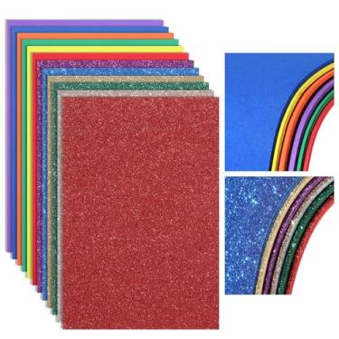 Imagem de Feifeiya Pacote com 48 folhas de espuma vinílica acetinada para artesanato, 19 x 29 cm, cores sortidas, glitter, papel de espuma brilhante para salas de aula, scrapbook, presente, cortadores, cartões