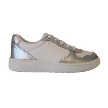 Imagem de Marina Mello, Tênis Feminino Casual em Couro Branco Prata Marina Mello Cor:Branco;Tamanho:39