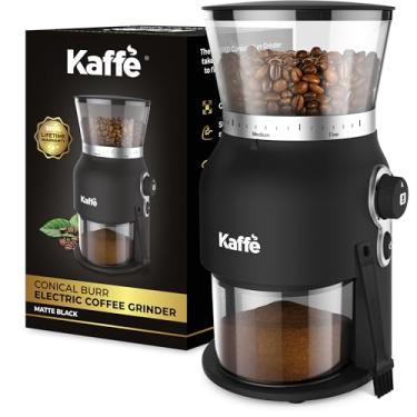 Imagem de Kaffè Moedor De Café Elétrico Kaffe (5,5 Oz) - Cônico, 25 Níveis Grossura Ajustáveis, Escova Limpeza Preta Fosca Incluída